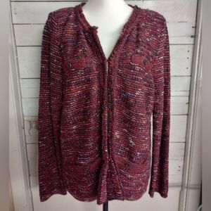 J. Jill Tweed Blazer Jacket Women's Size Medium Cranberry Hook-and-Eye Closure